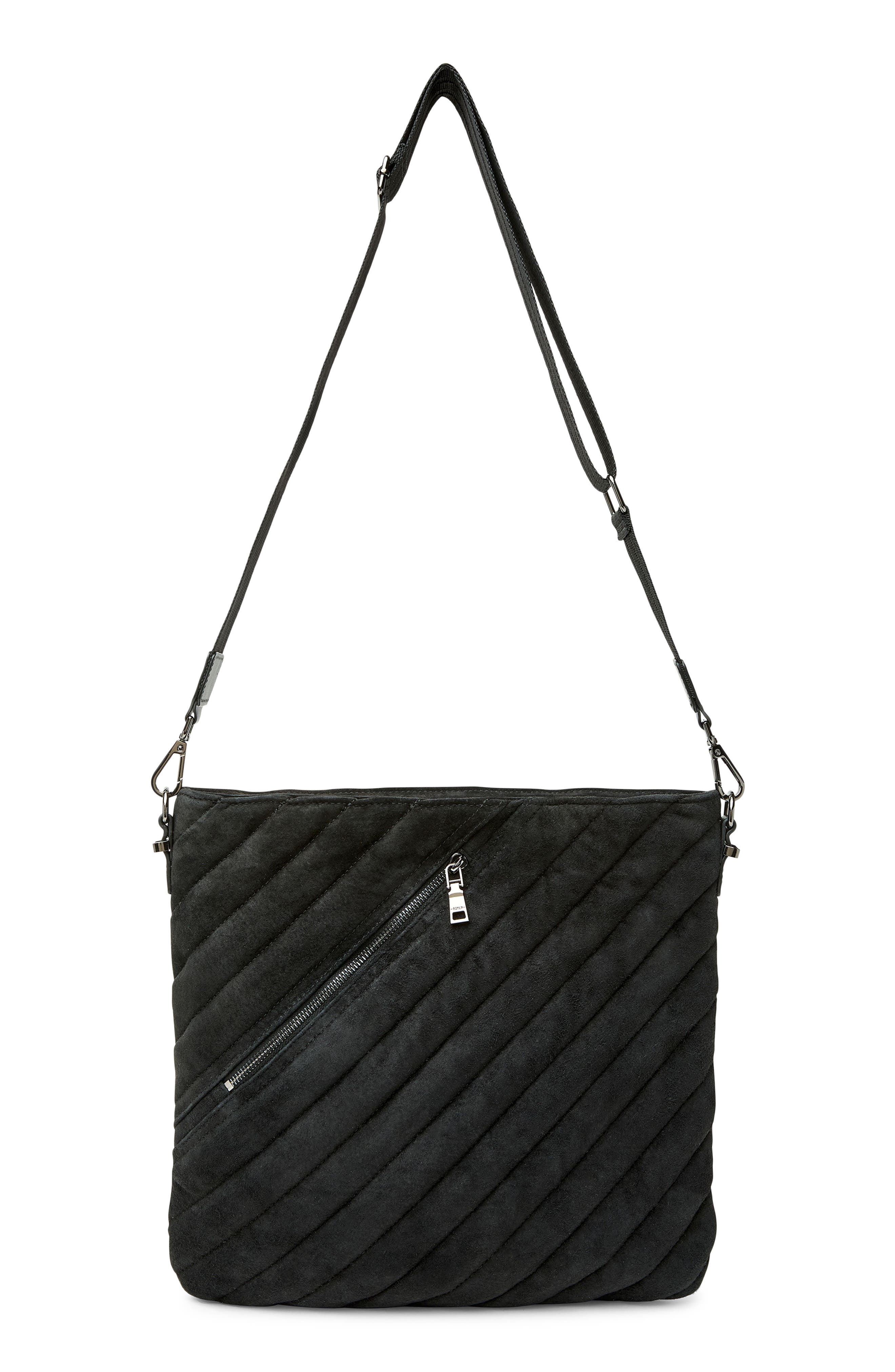 THINK ROYLN VIP Quilted Suede Shoulder Bag, Main, color, Black Suede