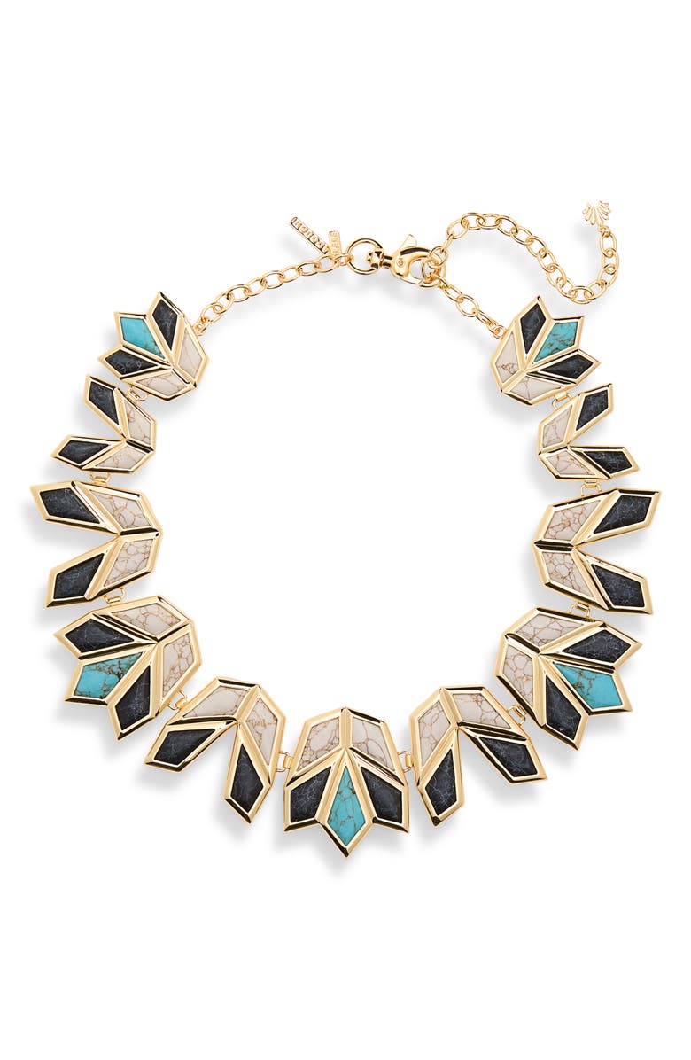 Lele Sadoughi Stone Lotus Necklace, Main, color, Onyx Turquoise