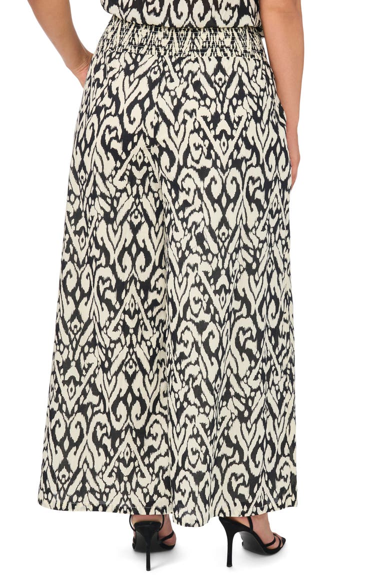 Smocked Waist Crop Wide Leg Cotton Pants, Alternate, color, RICH BLACK