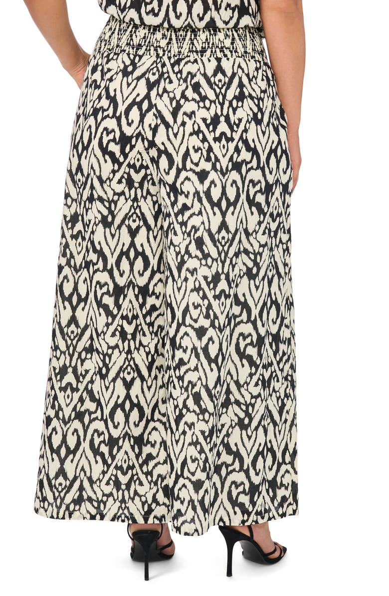Vince Camuto Smocked Waist Crop Wide Leg Cotton Pants, Alternate, color, Rich Black