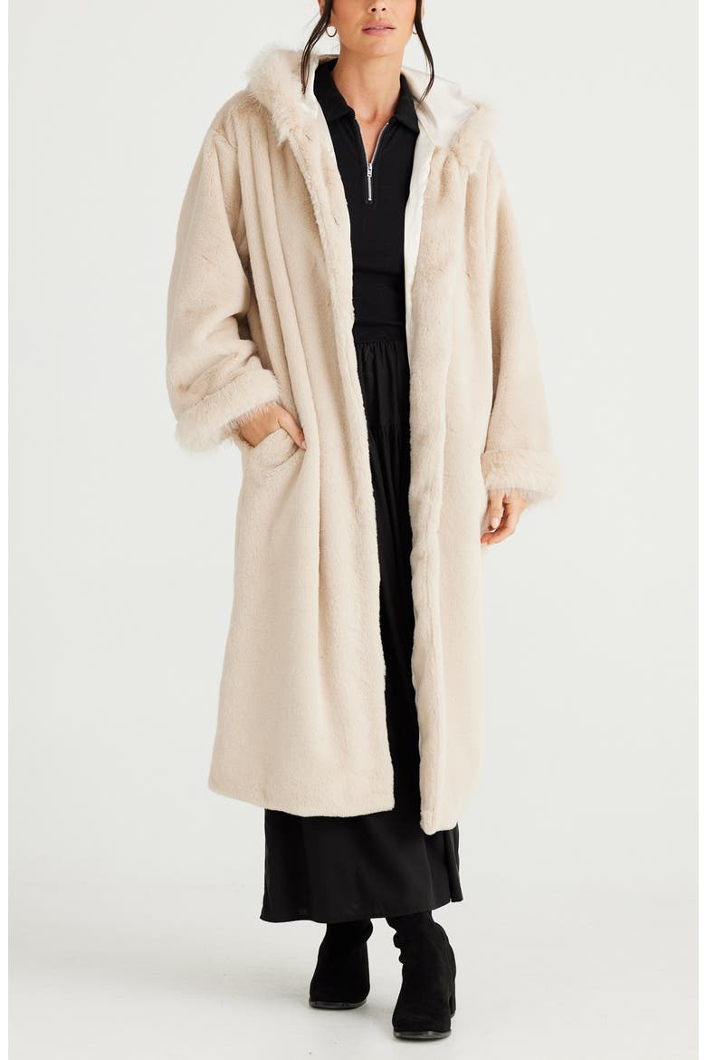 Hooded Faux Fur Coat, Alternate, color, VANILLA