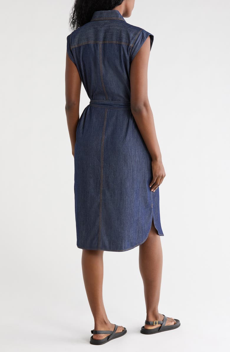 DKNY Cap Sleeve Cotton Blend Chambray Shirtdress, Alternate, color, Dark Benson