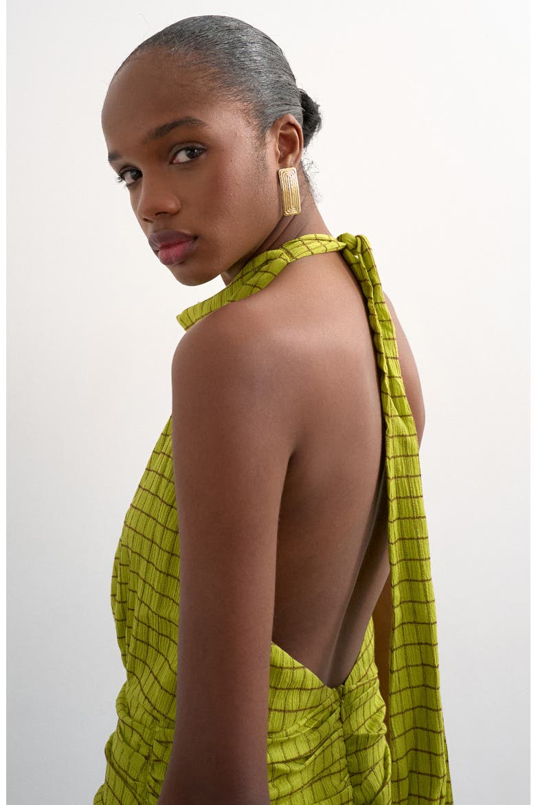 Check Print Halter Maxi Dress, Alternate, color, GREEN
