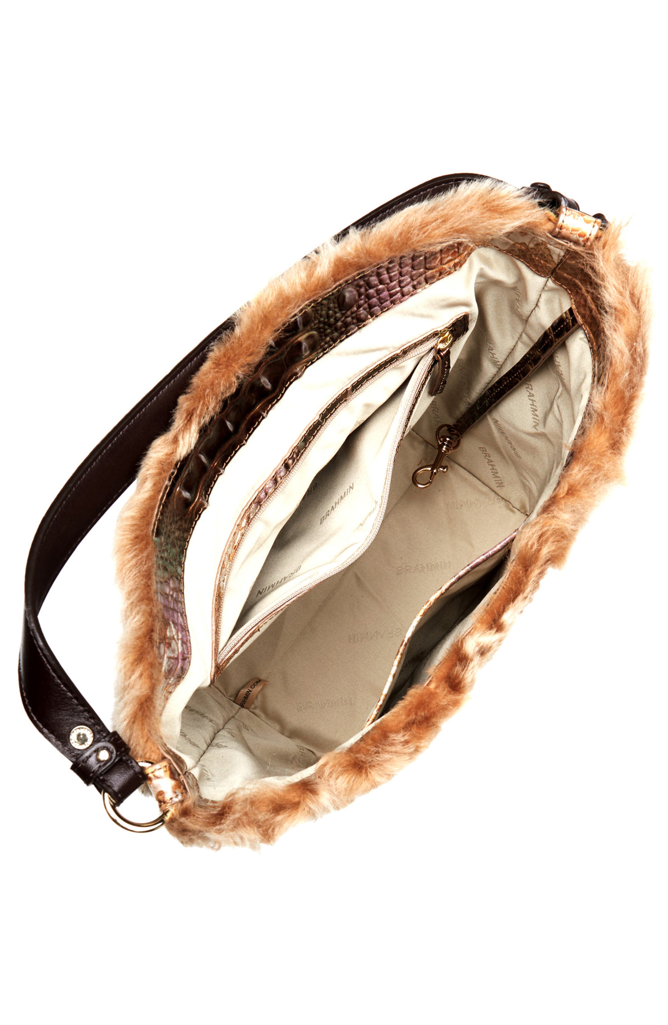 Brahmin Shira Genuine Shearling & Croc Embossed Leather Bucket Bag, Alternate, color, 