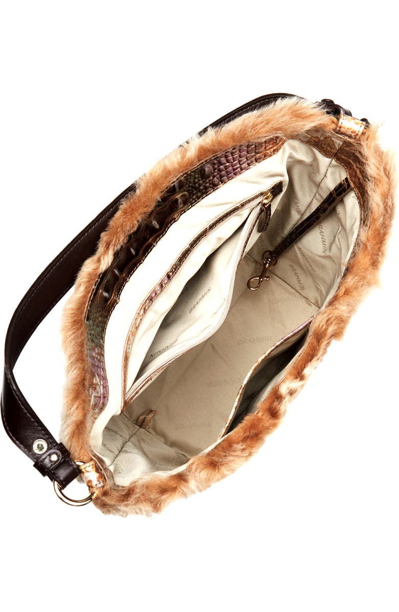 Brahmin Shira Genuine Shearling & Croc Embossed Leather Bucket Bag, Alternate, color,