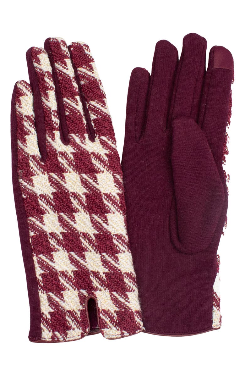 MARCUS ADLER Houndstooth Jersey Touchscreen Gloves, Main, color, Burgundy