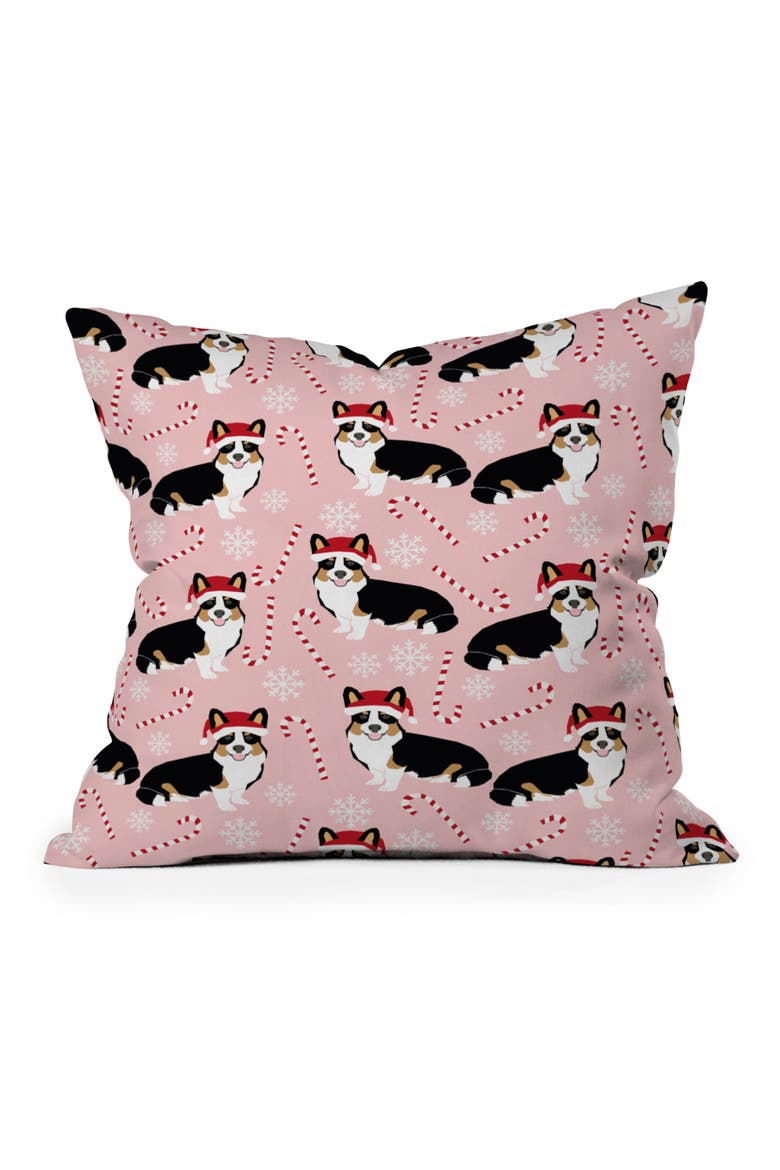Petfriendly Tricolored Welsh Corgi Throw Pillow, Main, color, PINK