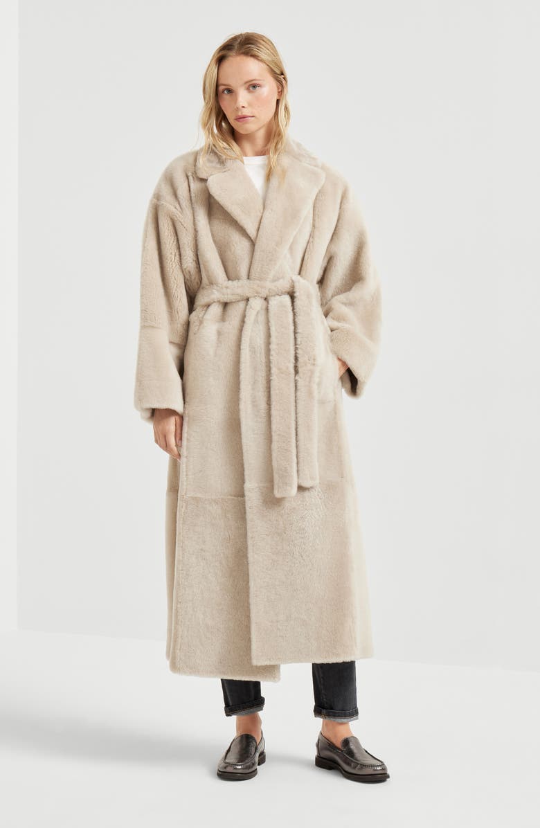 Brunello Cucinelli Shearling reversible coat, Alternate, color, Cool Beige