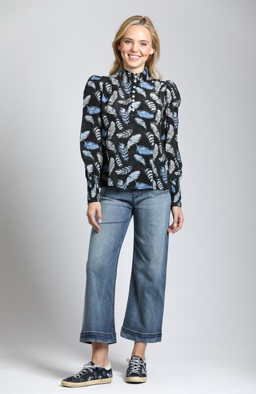 Apny Puff Sleeve Ruched Blouse In Shades Of Blue Feather In Multi
