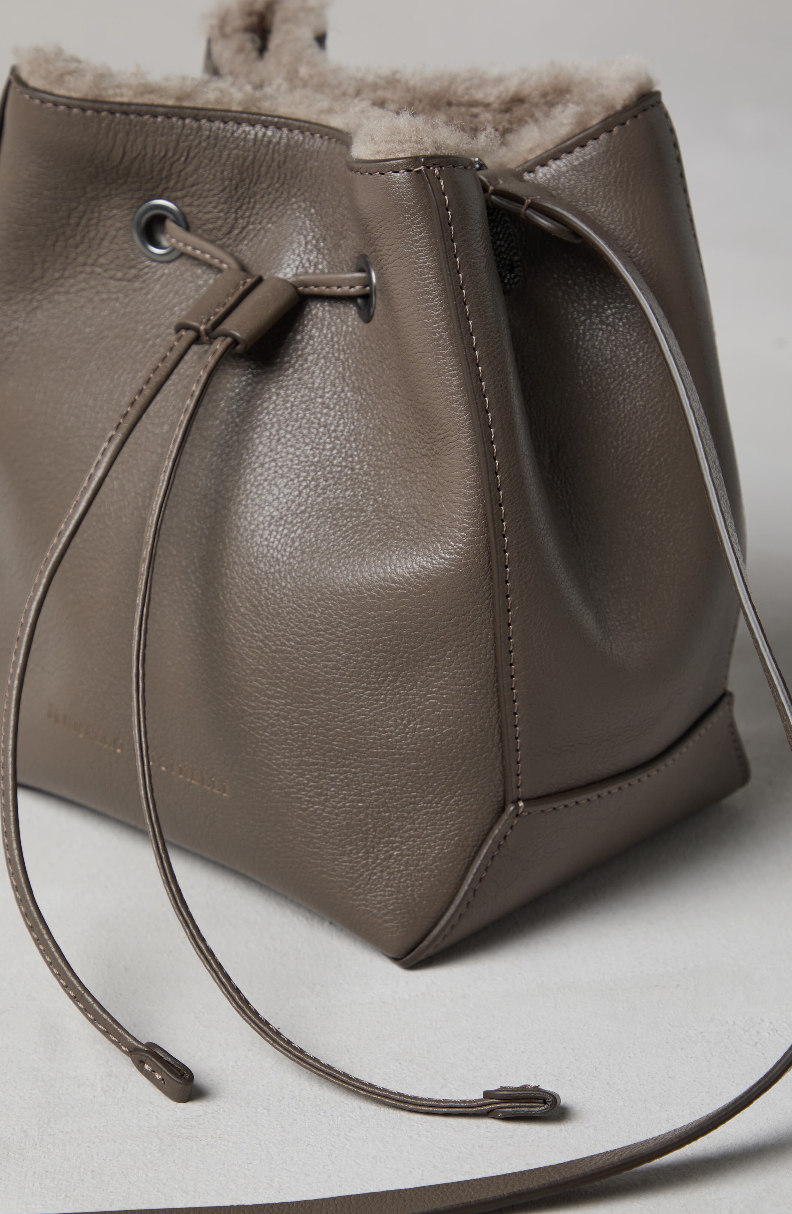 Brunello Cucinelli Classic leather bucket bag with monili, Alternate, color, 