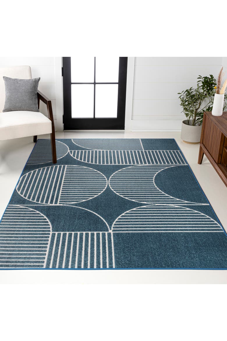 Nordby High-Low Geometric Arch Scandi Striped Indoor/Outdoor Area Rug, Alternate, color, Navy/Cream