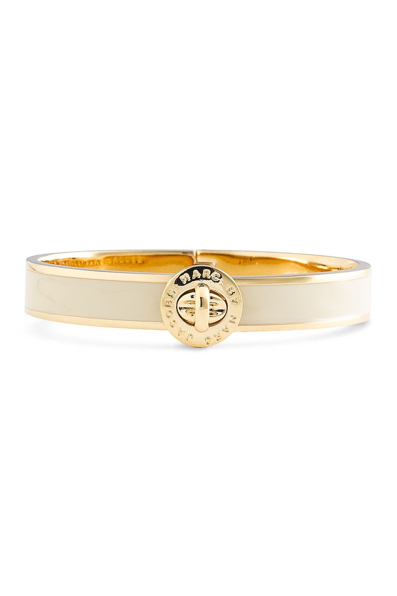 'Turnlock' Hinged Bangle, Main, color, CREAM/ GOLD
