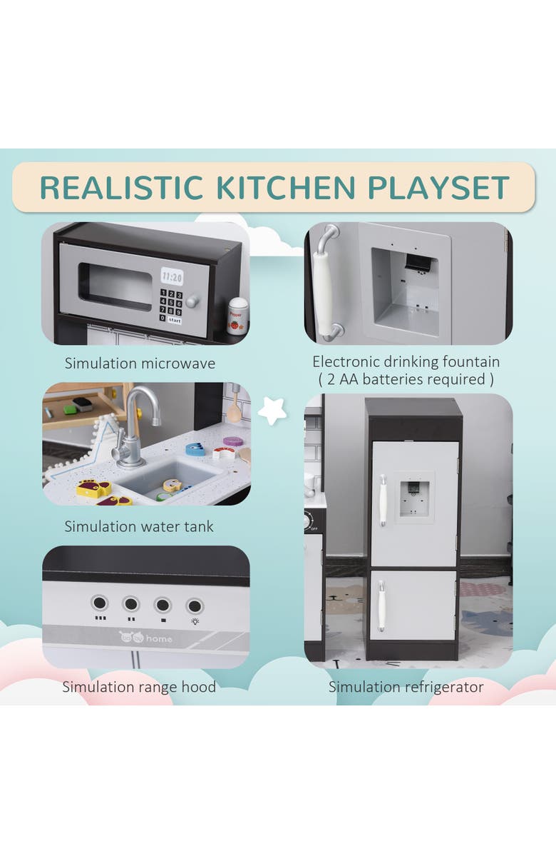 Qaba Kids Play Kitchen Set Pretend Wooden Cooking Toy Set, Alternate, color, Black