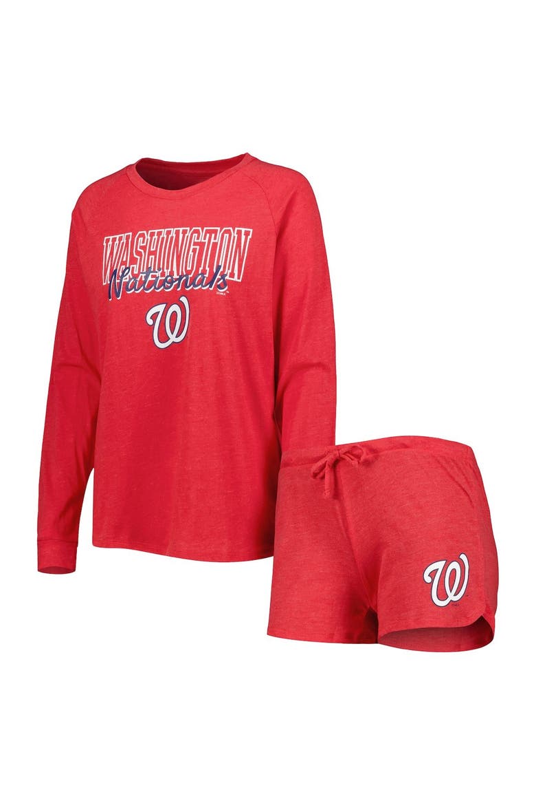 Women's Concepts Sport Heather Red Washington Nationals Meter Knit Raglan Long Sleeve T-Shirt & Shorts Sleep Set, Main, color, Heather Red