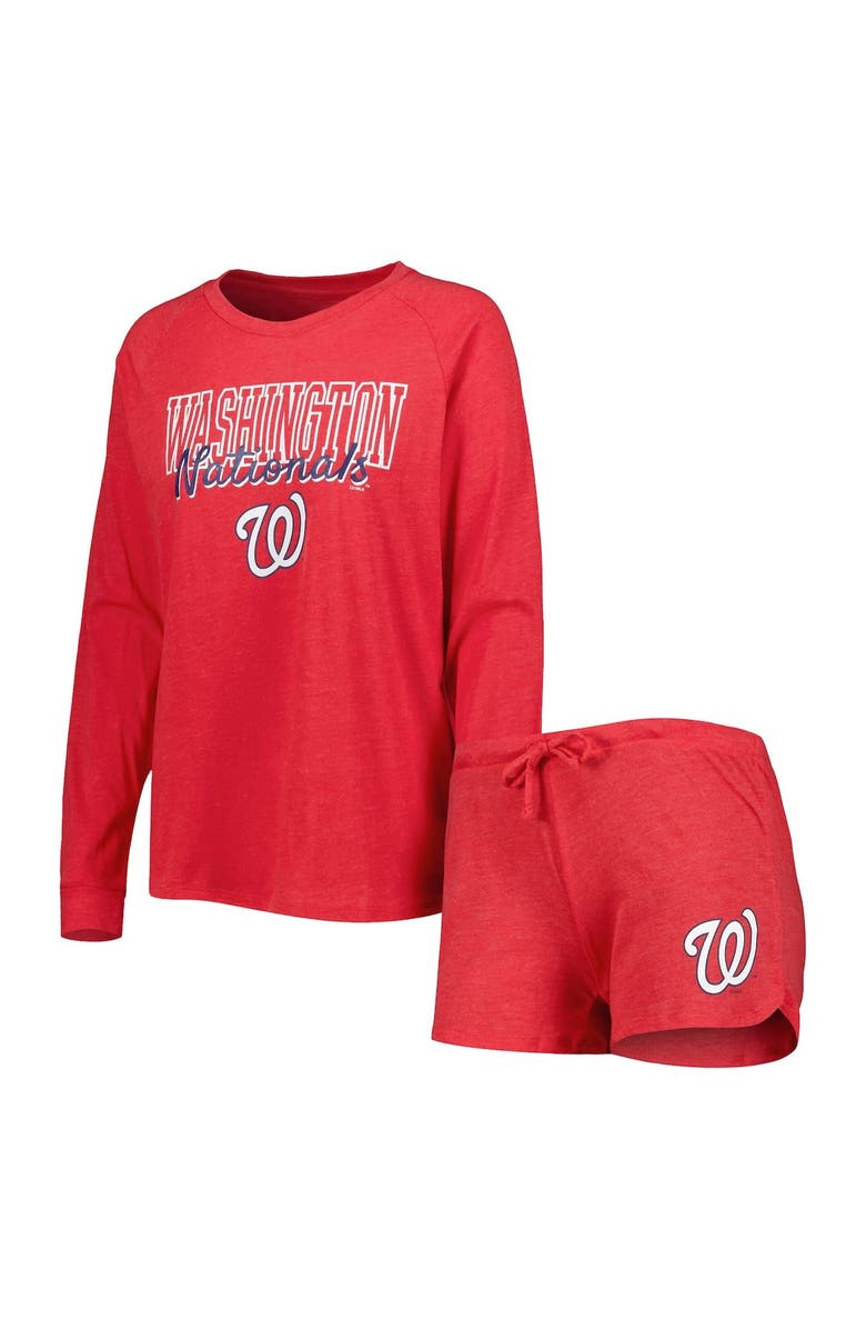 CONCEPTS SPORT Women's Concepts Sport Heather Red Washington Nationals Meter Knit Raglan Long Sleeve T-Shirt & Shorts Sleep Set, Main, color, Heather Red