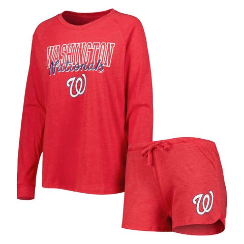 Women's Concepts Sport Heather Red Washington Nationals Meter Knit Raglan Long Sleeve T-Shirt & Shorts Sleep Set