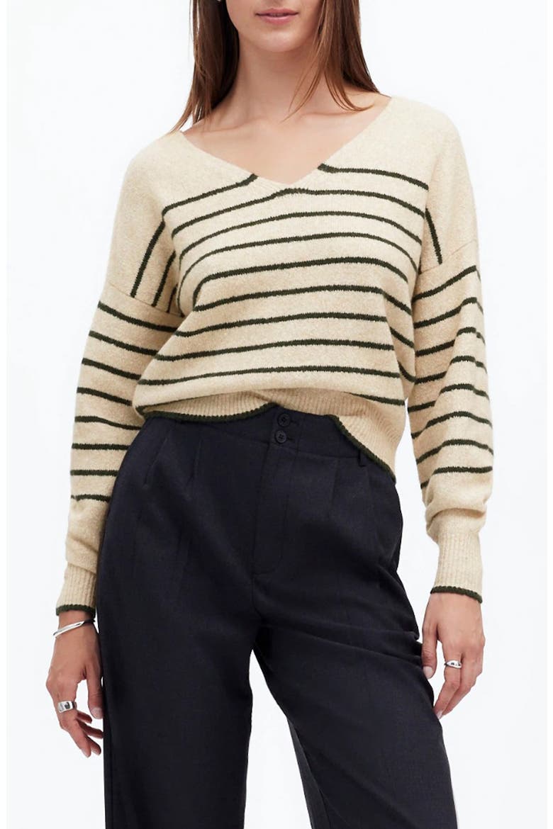 Stripe V-Neck Wedge Sweater, Main, color, LUXURY FOREST STRIPE