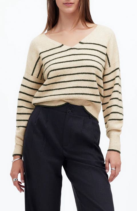 Stripe V-Neck Wedge Sweater