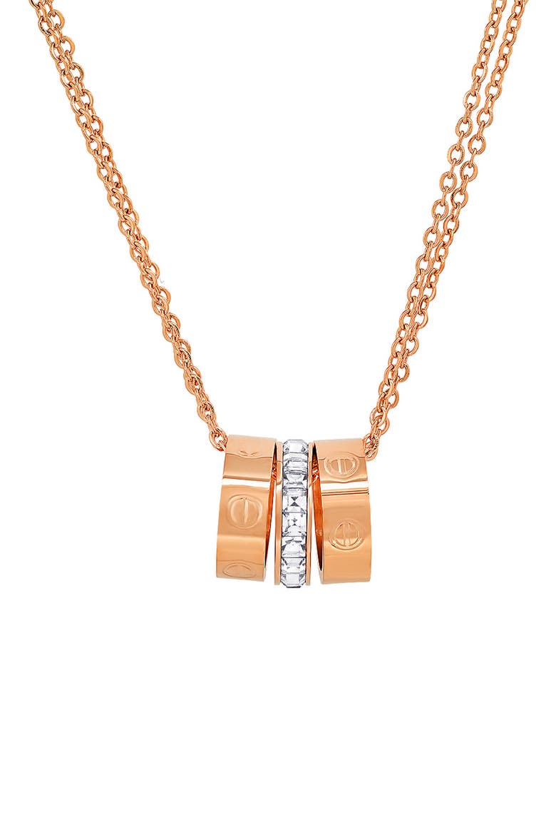 18K Rose Gold Vermeil Simulated Diamond 3-Ring Necklace, Main, color, ROSE