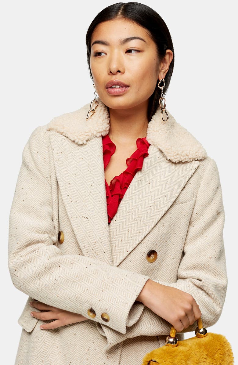Topshop Freddie Herringbone Coat, Alternate, color, 