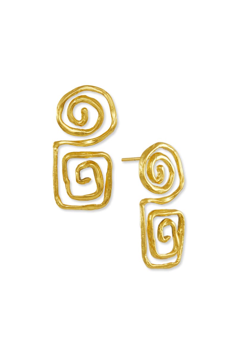 Megara Geometric Spiral Stud Earrings, Main, color, Brass