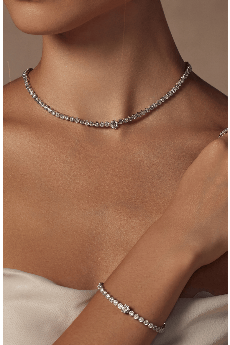 Celeste Tennis Necklace & Bracelet Set Gift Idea, Alternate, color, Silver