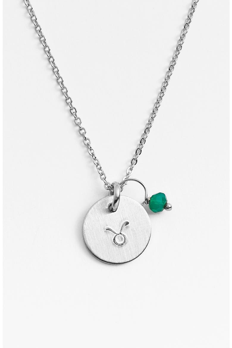 Semiprecious Birthstone Sterling Silver Zodiac Mini Disc Necklace, Main, color, TAURUS