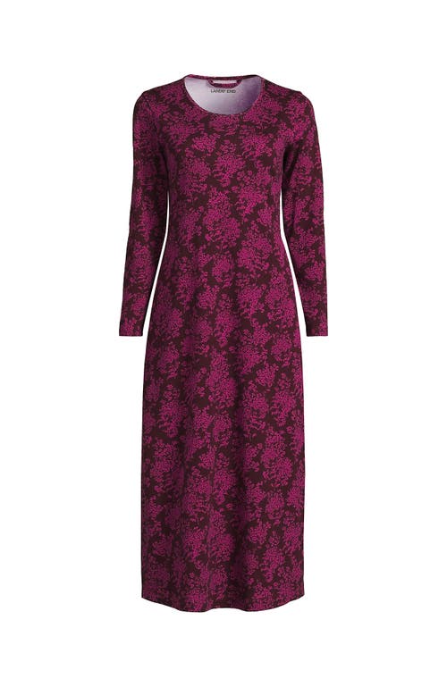 Lands' End Cotton Long Sleeve Midcalf Nightgown In Purple