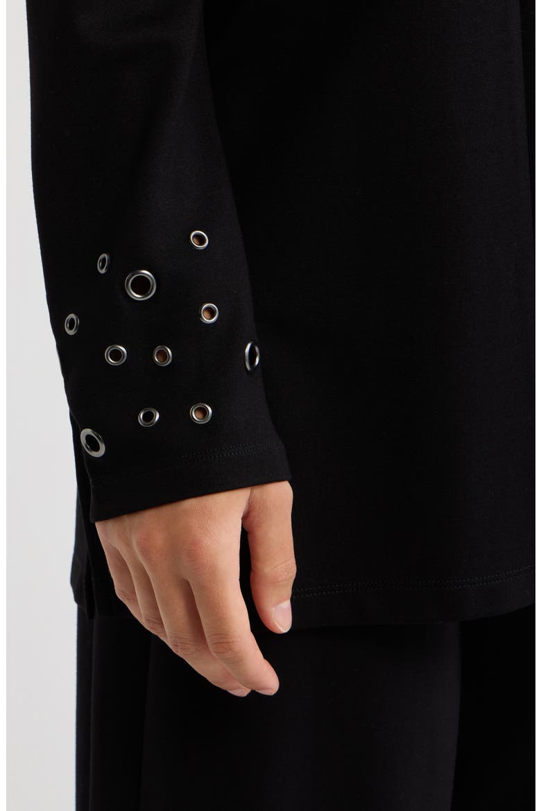 Grommet Detail Open Cardigan, Alternate, color, ANNE BLACK