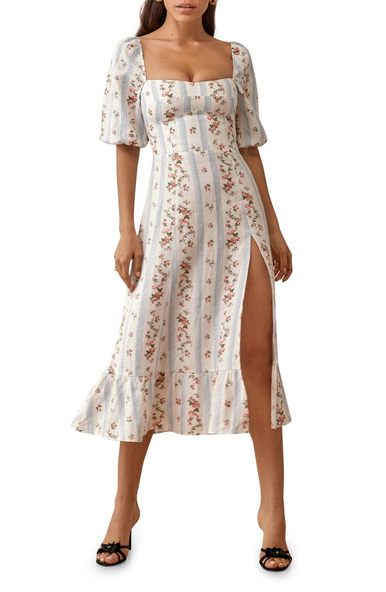 Reformation Belgium Linen Midi Dress, Main, color, 