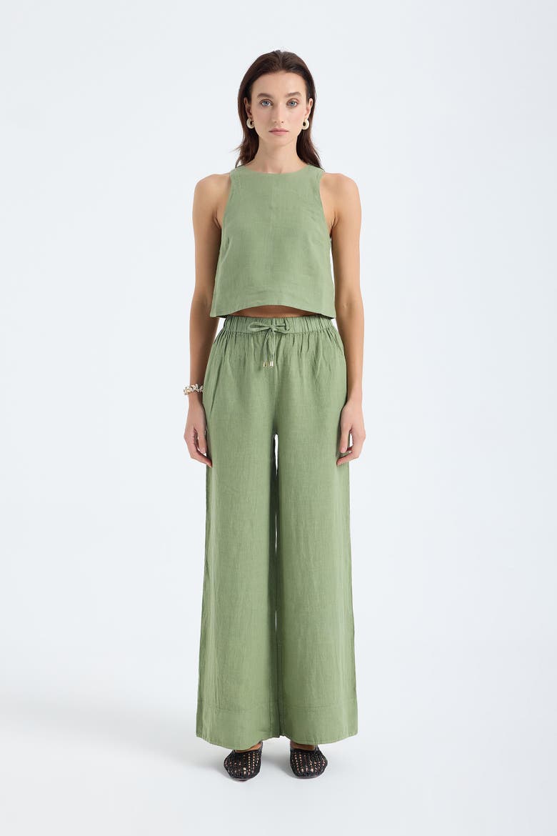 Ciel 100% Linen High-Waist Wide-Leg Pants, Main, color, Green