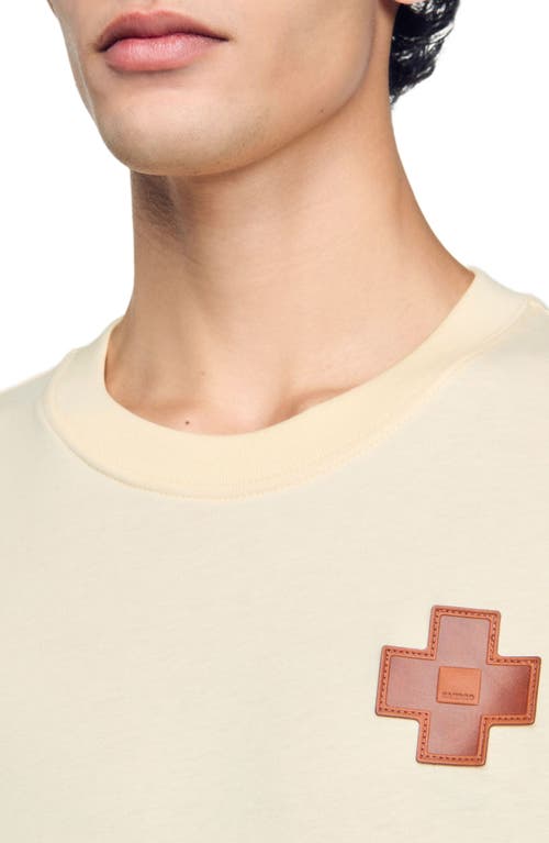 Sandro Mens Naturels Cross Patch Round-neck Cotton T-shirt Xs In Oats
