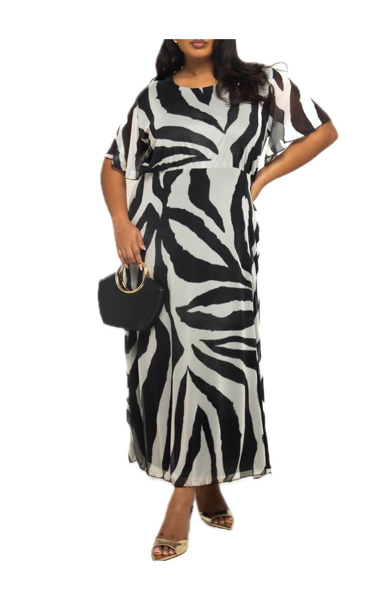 FASHION-SZN CURVE Plus Size Zebra Print Mesh Midaxi Dress, Alternate, color, 
