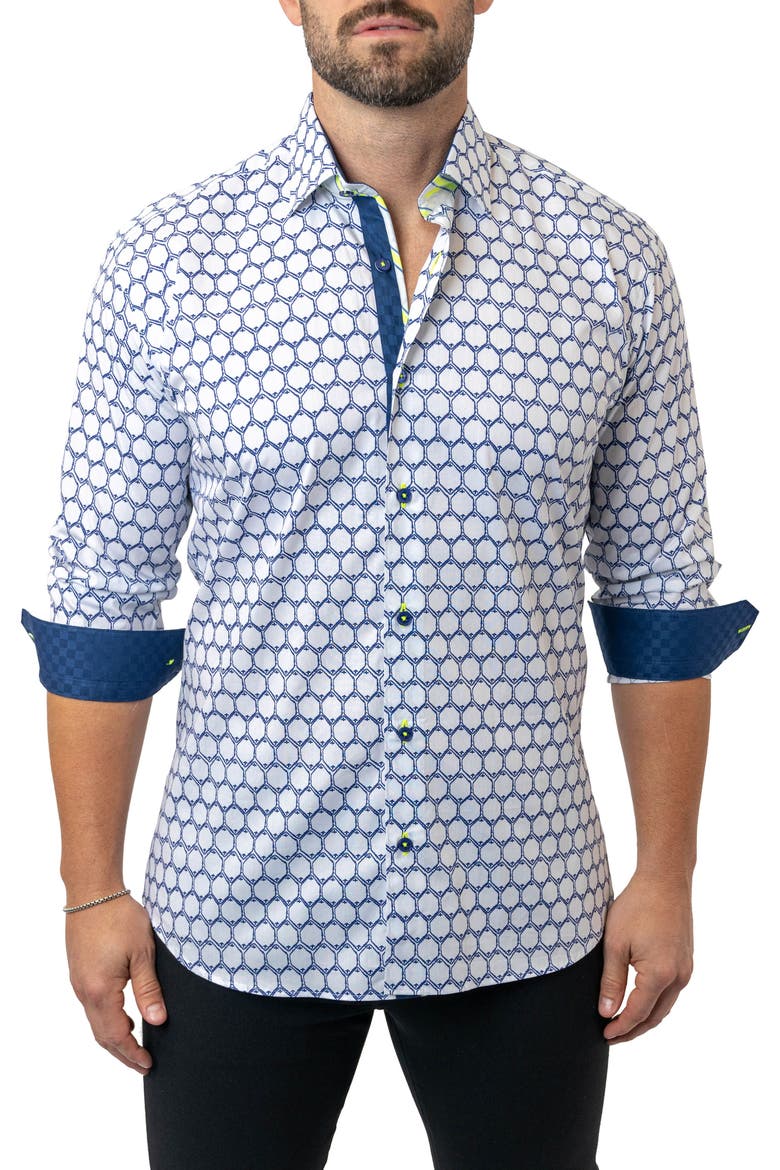 Fibonacci Stretchmirror White Performance Button-Up Shirt, Main, color, WHITE