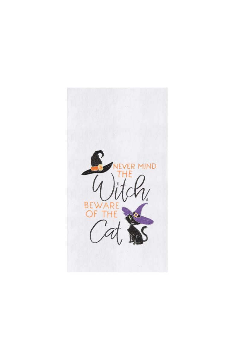 C&F Home Beware of The Cat Halloween Cotton Embroidered Flour Sack Kitchen Towel, Main, color, White