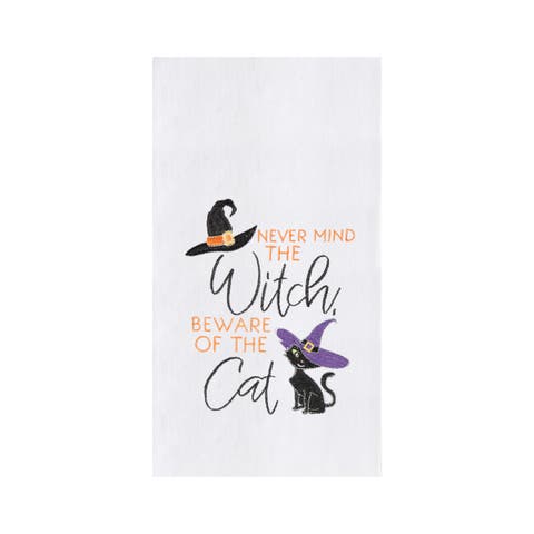 Beware of The Cat Halloween Cotton Embroidered Flour Sack Kitchen Towel