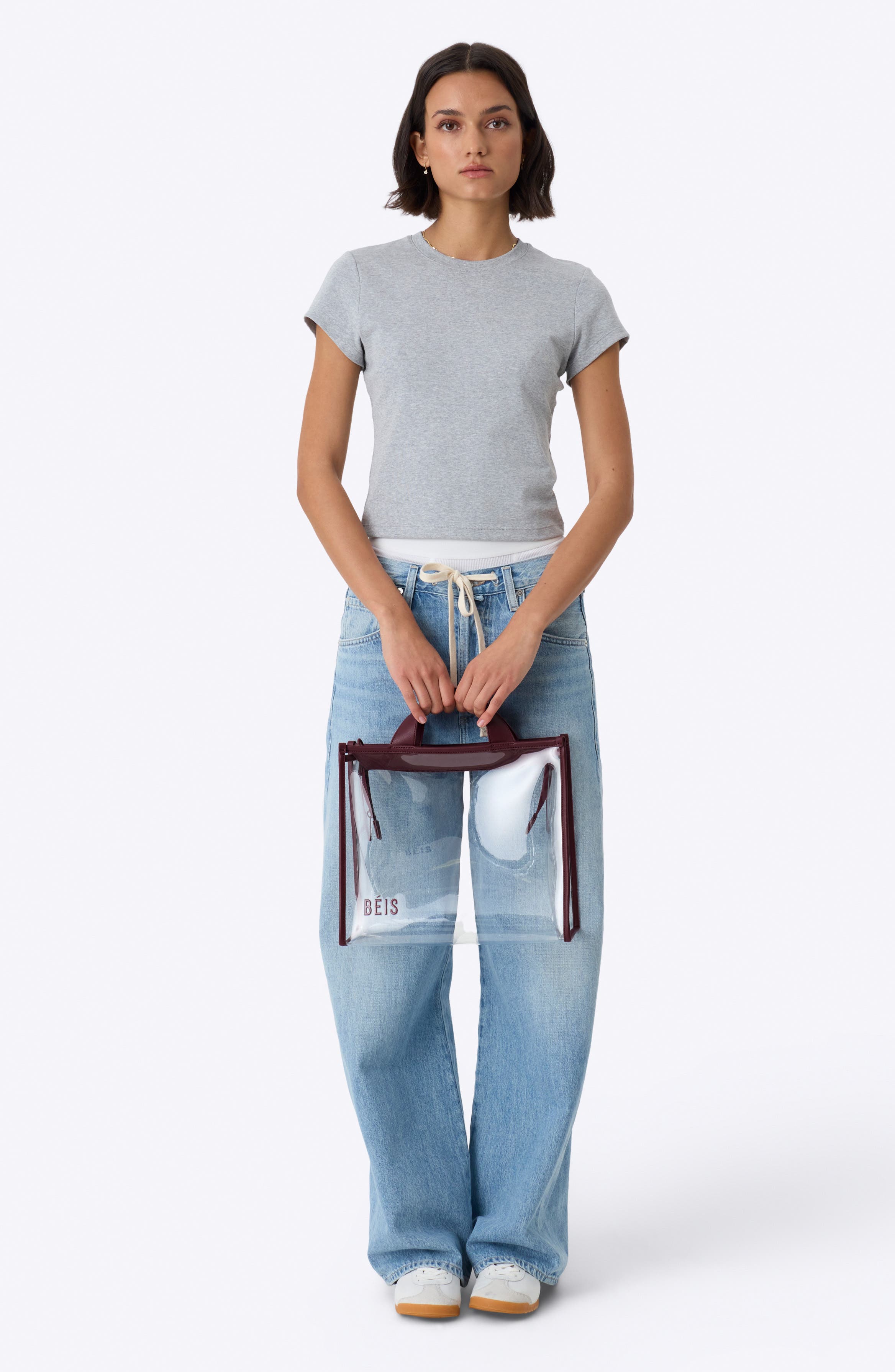 Béis The Clear Stadium Tote, Alternate, color, Burgundy