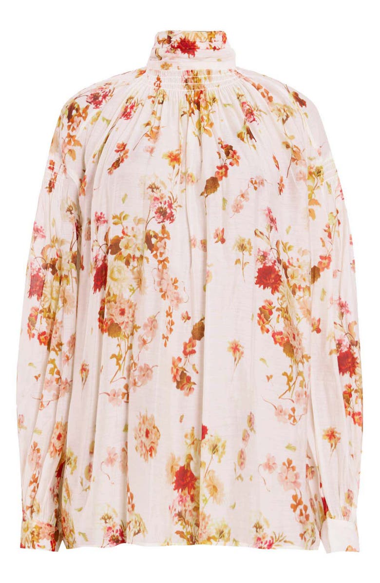 AllSaints Perla Floral Print Long Sleeve Woven Shirt, Alternate, color, Armada White