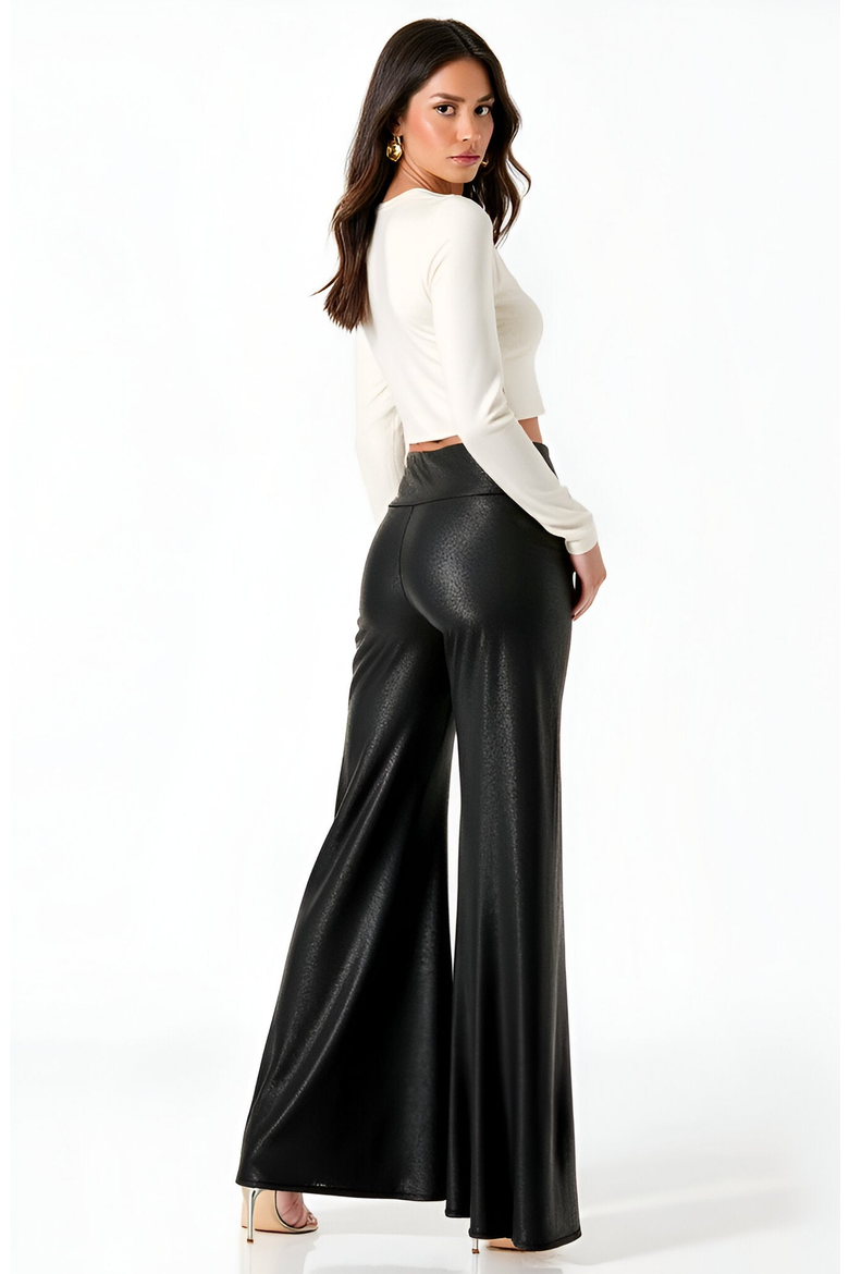 High Waist Wide-Leg Pants with Flared Silhouette, Alternate, color, Black
