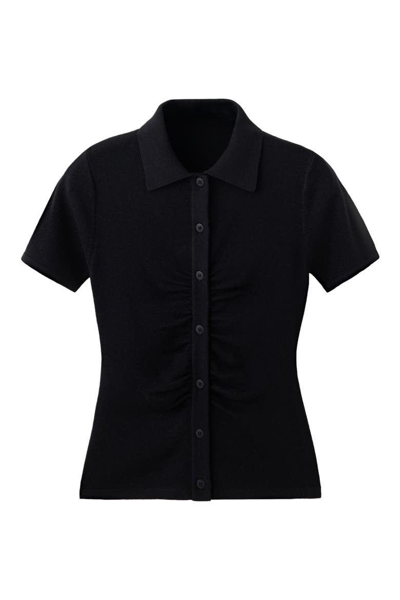Rib Polo Cardigan, Alternate, color, BLACK