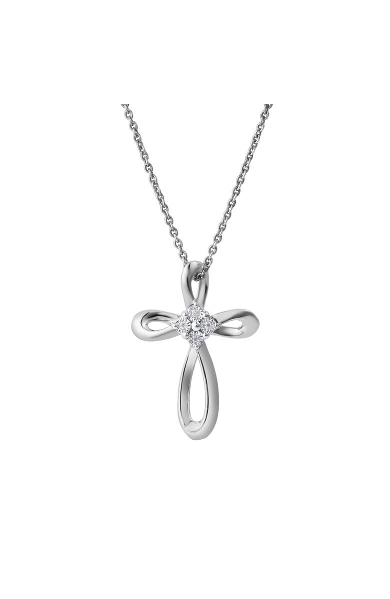 LuvMyJewelry Lightbound 0.02 Cts Natural Diamond Cross 14K Gold Pendant, Main, color, 14K White Gold