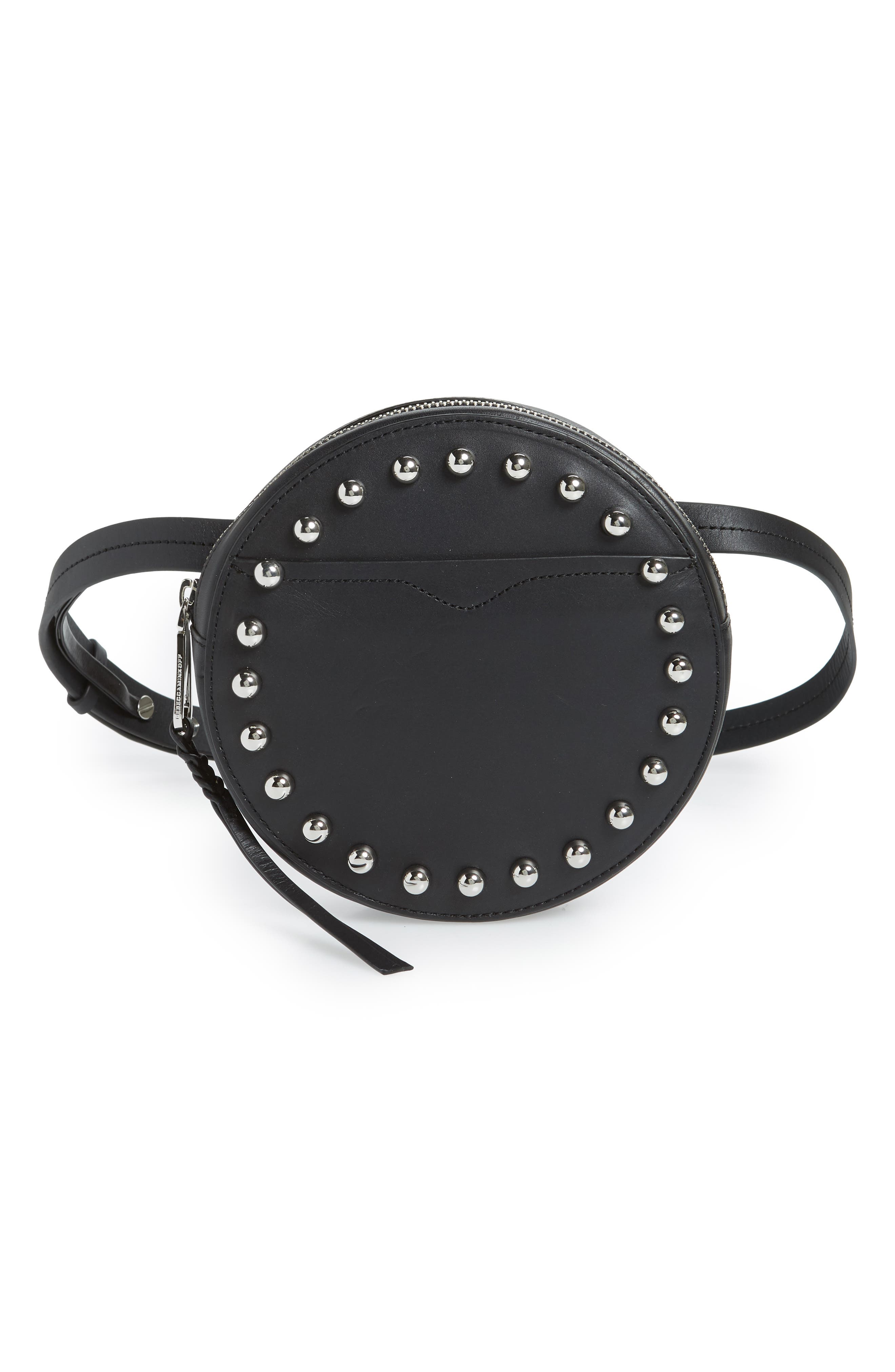 Studded Leather Belt Bag, Main, color, BLACK/ POL NICKEL
