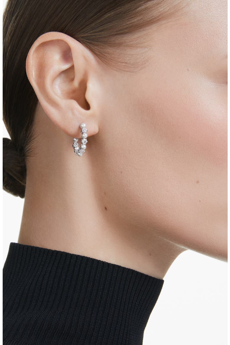 Matrix Crystal & Faux Pearl Hoop Earrings, Alternate, color, WHITE
