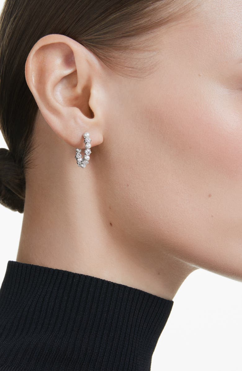 Swarovski Matrix Crystal & Faux Pearl Hoop Earrings, Alternate, color, White