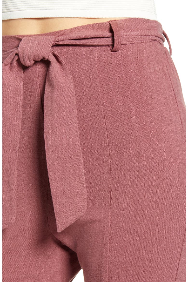Belted High Waist Crop Pants, Alternate, color, PLUM