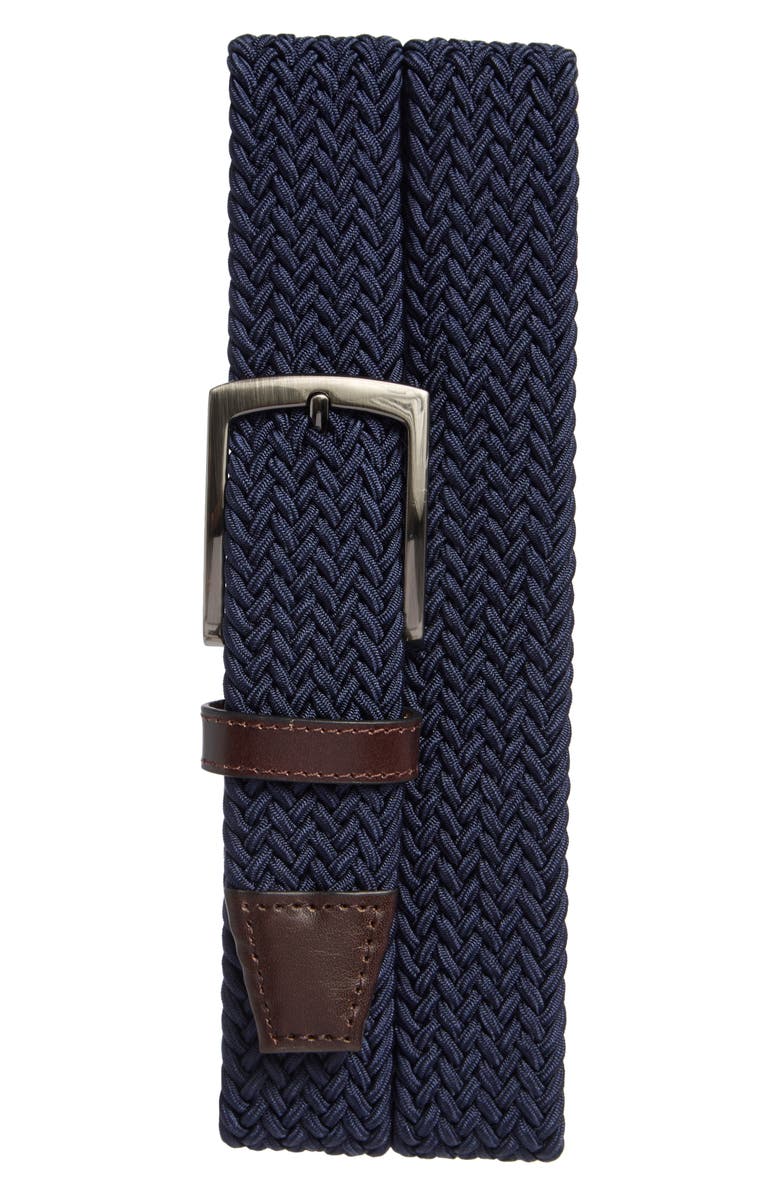 Johnston & Murphy Stretch Braided Belt, Main, color, Navy Knit