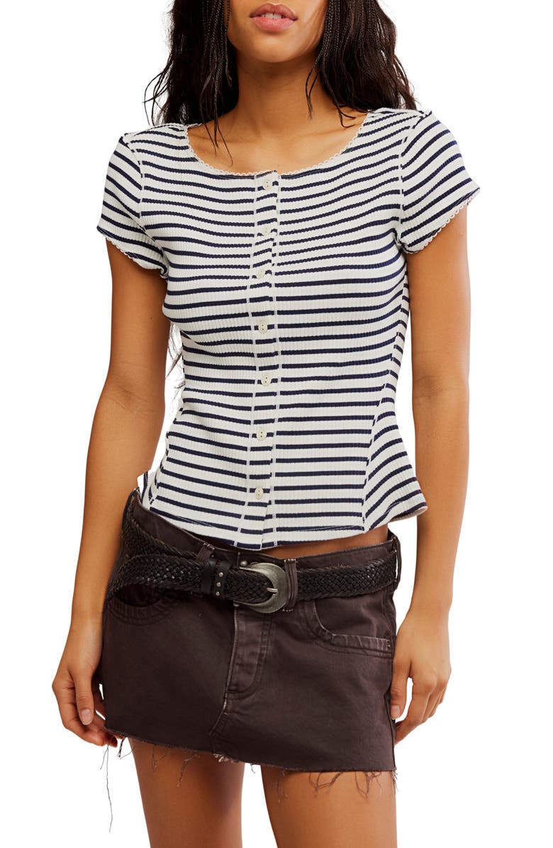 Free People Most Wanted Stripe Rib Cardigan, Main, color, Black/White Stripe