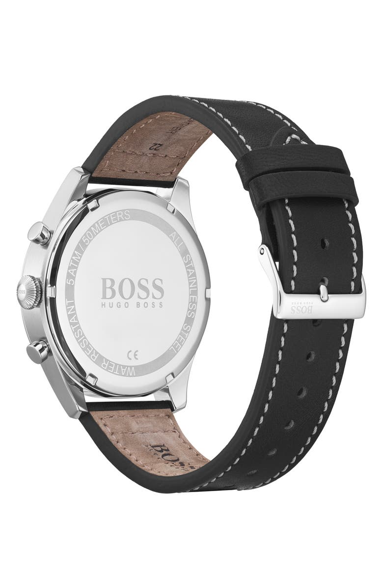 BOSS Pioneer Chronograph Leather Strap Watch, 44mm, Alternate, color, 