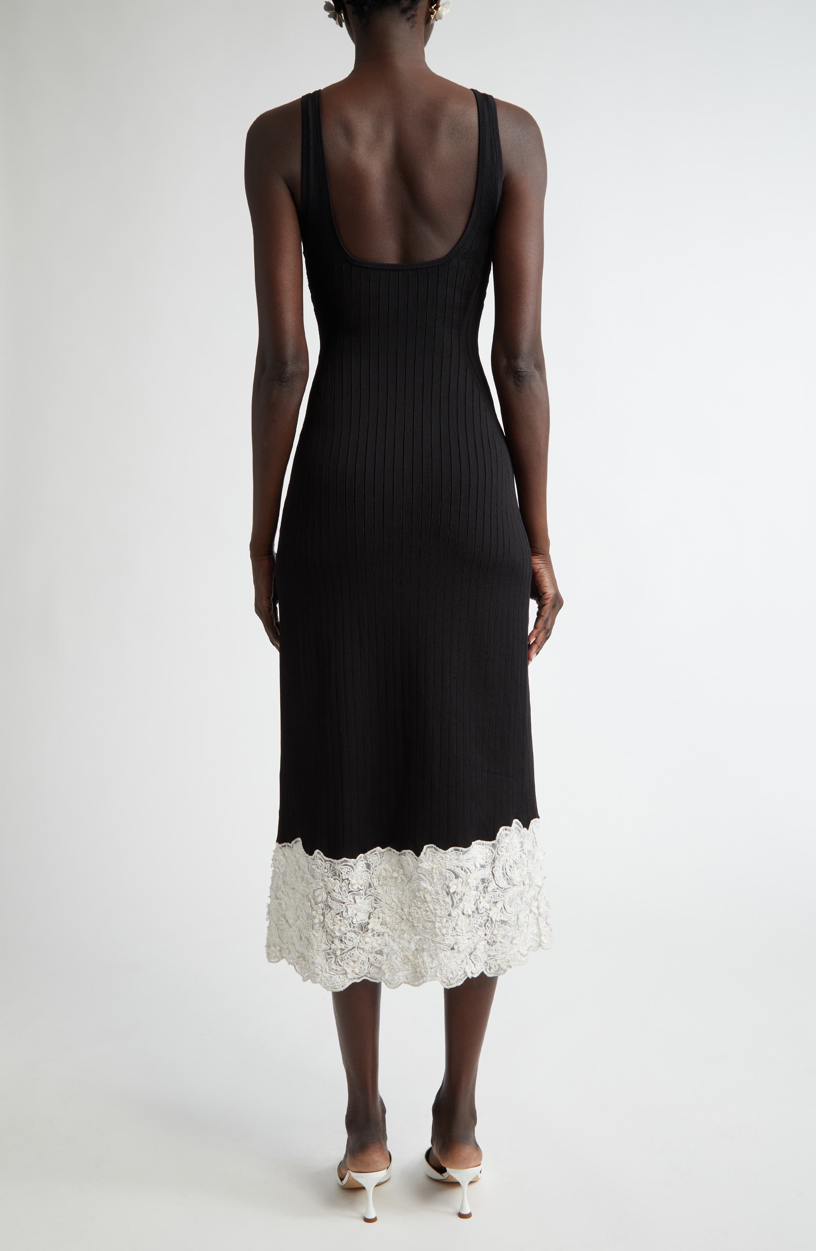 Carolina Herrera Floral Appliqué Trim Rib Midi Tank Dress (Women ...