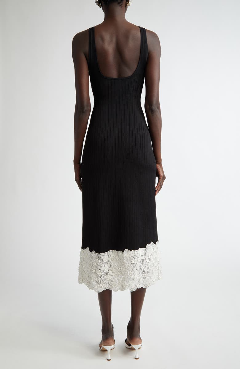 Carolina Herrera Floral Appliqué Trim Rib Midi Tank Dress, Alternate, color, 